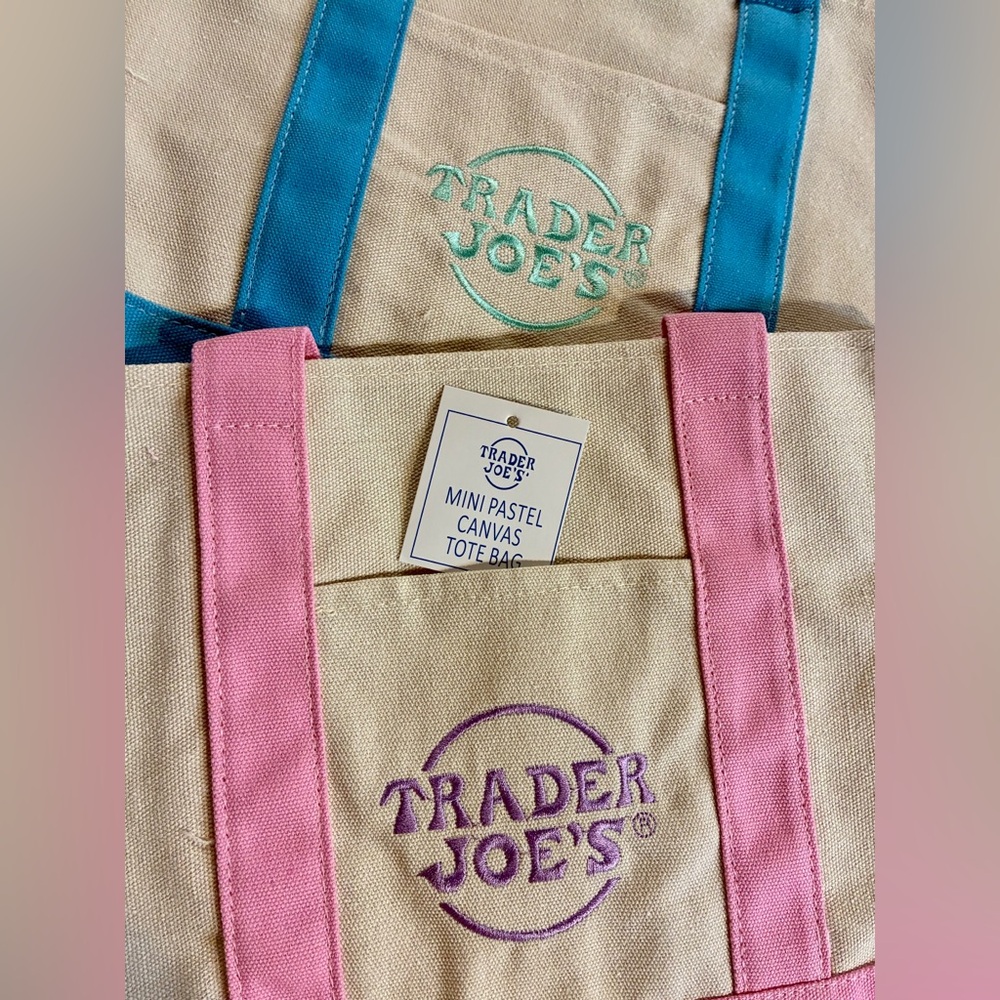 (Set of 2) Trader Joe's Mini Canvas Tote Bag - Pink and Blue